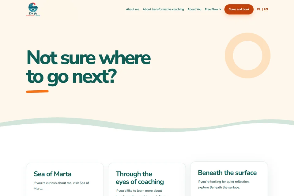 Free Flow page introducing Sea of Marta, Through the eyes of coaching and Beneath the surface